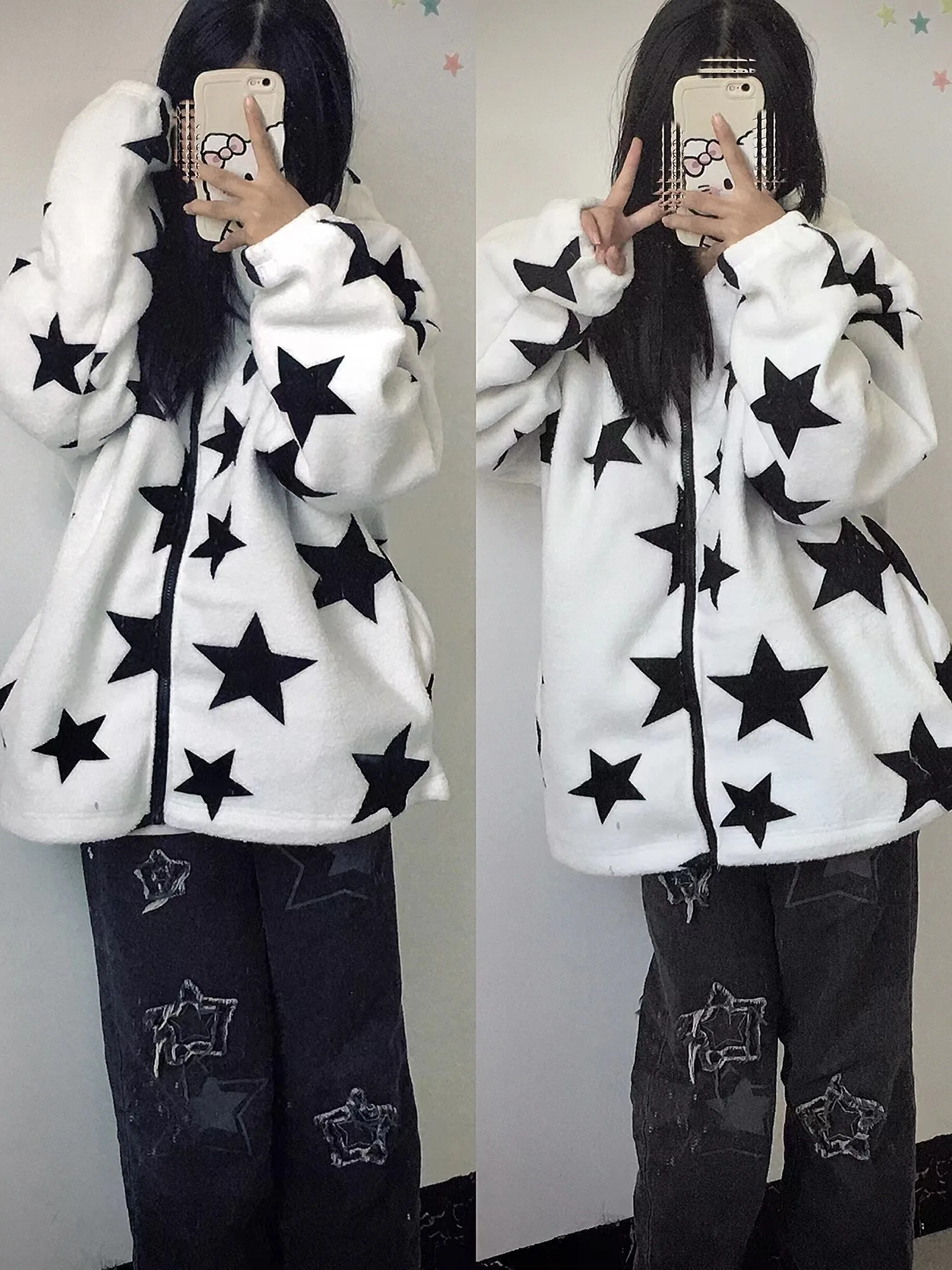 

Y2K Zip Up Hoodie Women Star Embroidery Hoodies Men Kawaii Harajuku Clothes Oversize Sweatshirts Long Sleeve Hooded Jackets 2023