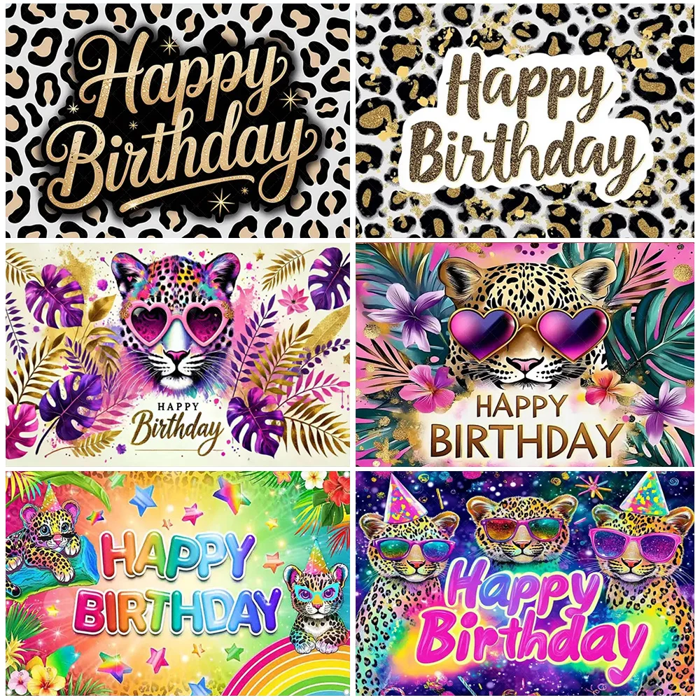 Goldener glänzender Leopardenmuster-Hintergrund, Geburtstag, bunter rosa Leopardenmuster, Partydekoration, Fotografie-Hintergrund, Geschenke für Mädchen und Jungen