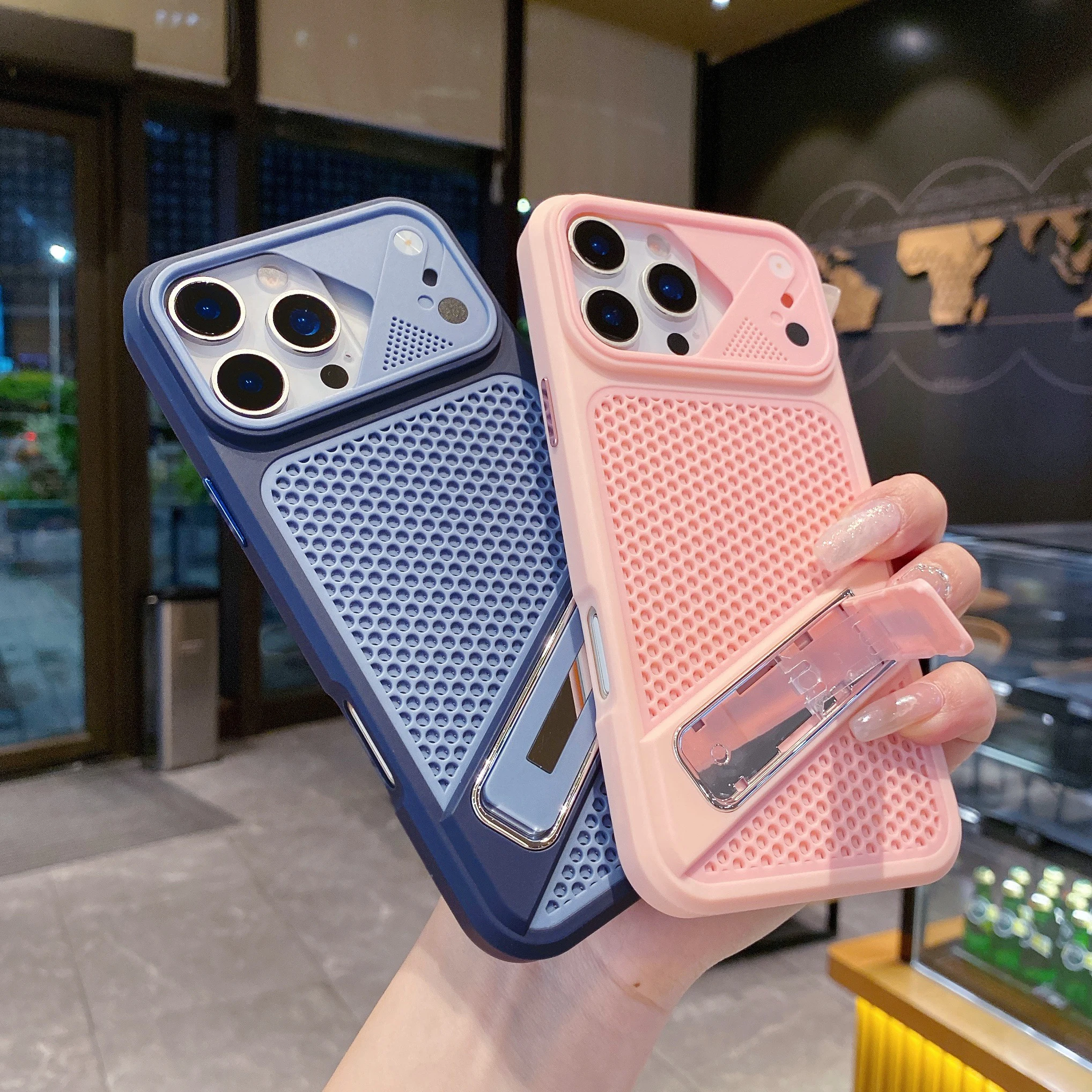 Honeycomb Cooling Shockproof Phone Case with Foldable Stand
