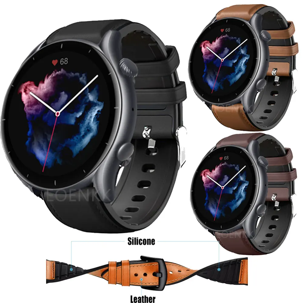 

22mm Leather Band For Huami Amazfit GTR 3 Smartwatch Bracelet Wrist Straps For Amazfit GTR 3 Pro/2/2e/47mm Silicone Watchband
