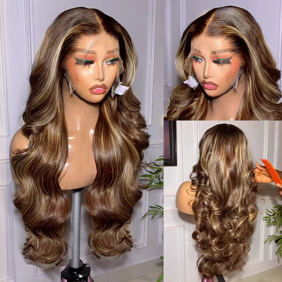30 32 Inch 4/27 Highlight Body Wave 13x4 Human Hair Lace Frontal Wigs 250 Density Colored Ombre 13x6 HD Lace Front Wig For Women 2