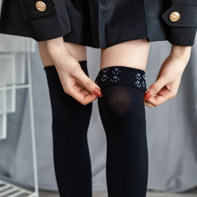 Sommer Schwarze Lange Socken Strümpfe JK Lolita Damen Overknee-Strümpfe Lolita Kawaii Niedliche Einfarbige Sexy Überknie-Socken – Detail 5