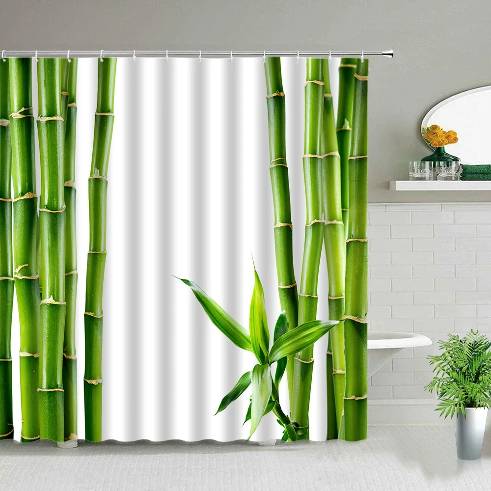 Chinese Style Green Bamboo Series Shower Curtain Set Waterproof Home Bathroom Decor Curtains With Hook Popular Bath Accessories 5