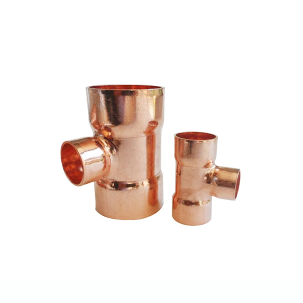 Brass pipe fitting copper tube 1/4" 3/8" 1/2" 8-159mm ID copper end feed solder reducing tee 3 ways for air conditioner