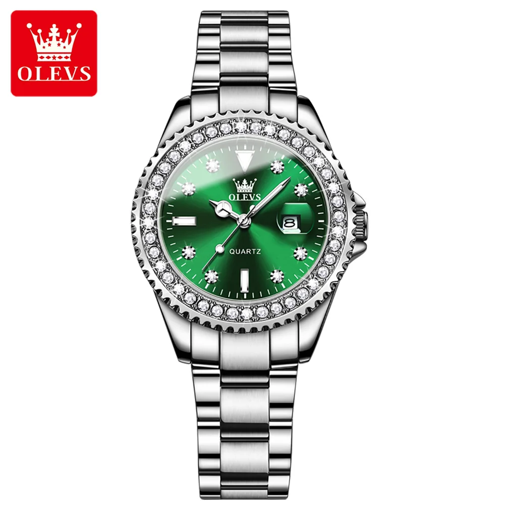 

2023 Fashion Olevs Brand Quartz Watch Women Steel & Leather Watchband Luxury Elegant Diamond Lady Wristwatch Waterproof Watches