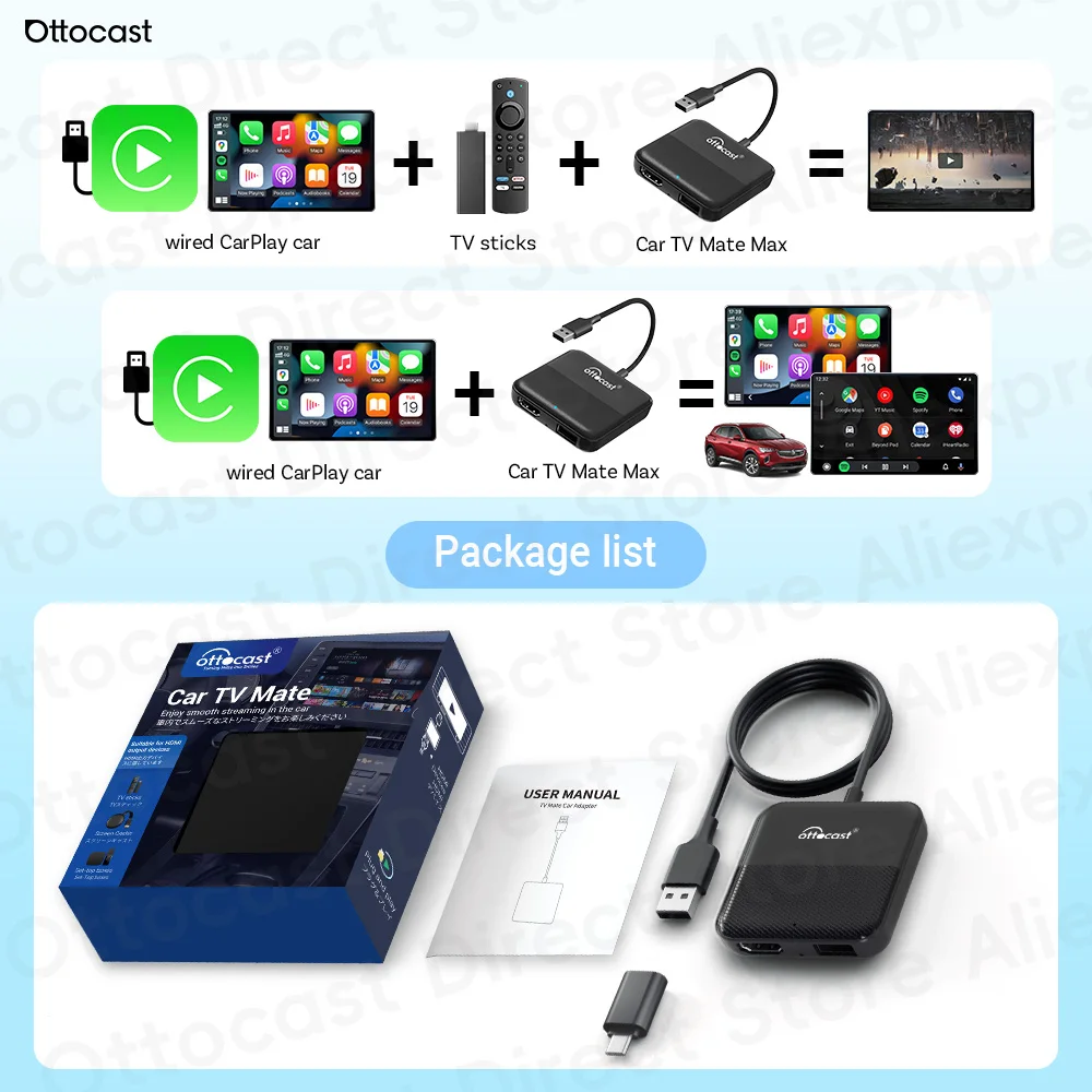 Ottocast Car TV Mate Max Express Wireless CarPlay Android Auto for