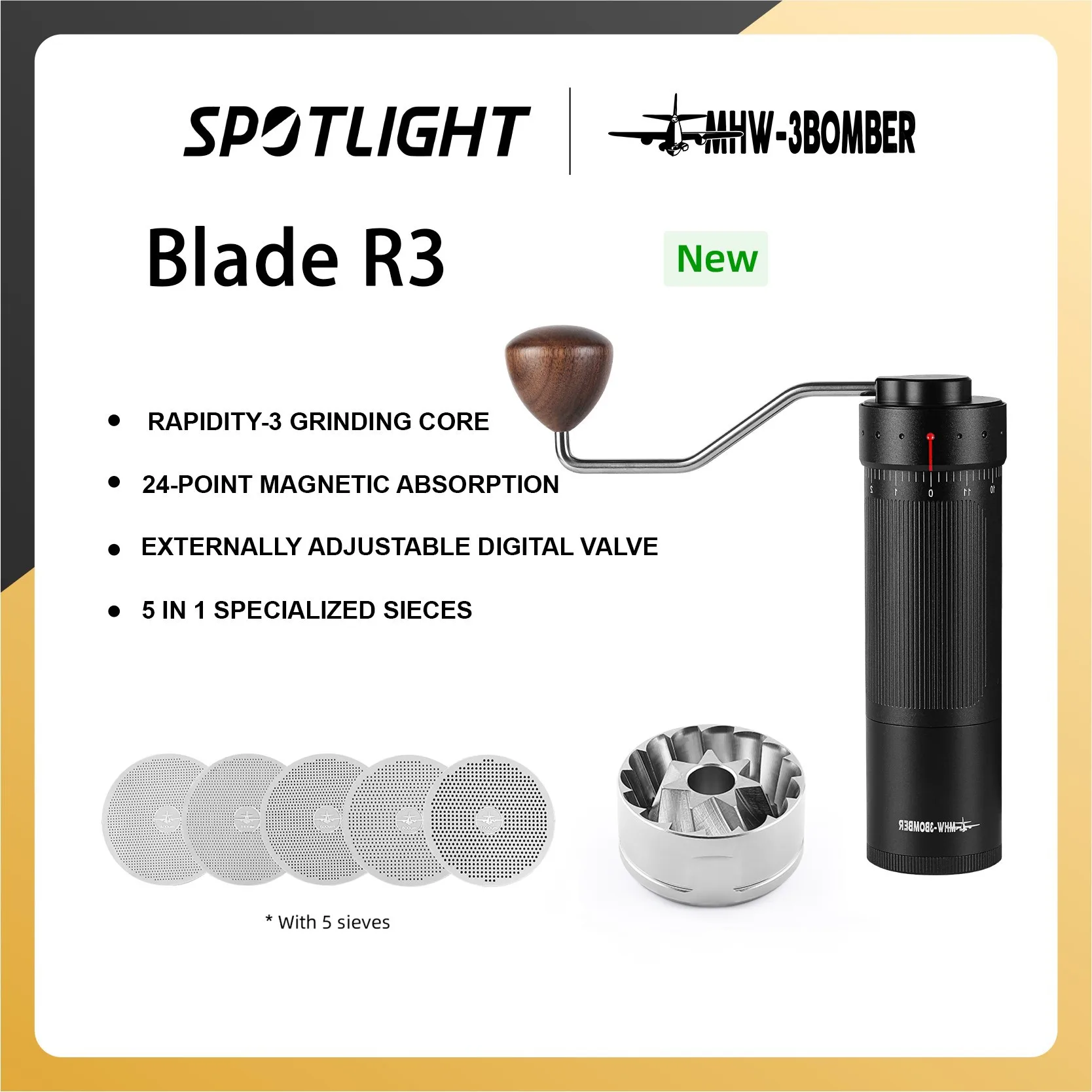 R3 Manual Coffee Grinder Capacity 20g with Stainless Steel Conical Burr External Adjustable Setting for Espresso Barista Tools