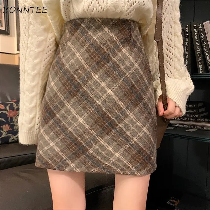 

Skirts Women Autumn Winter Vintage High Waist Plaid Clothing All-match Faldas Mujer Retro Fashion BF Aesthetic Harajuku Teens