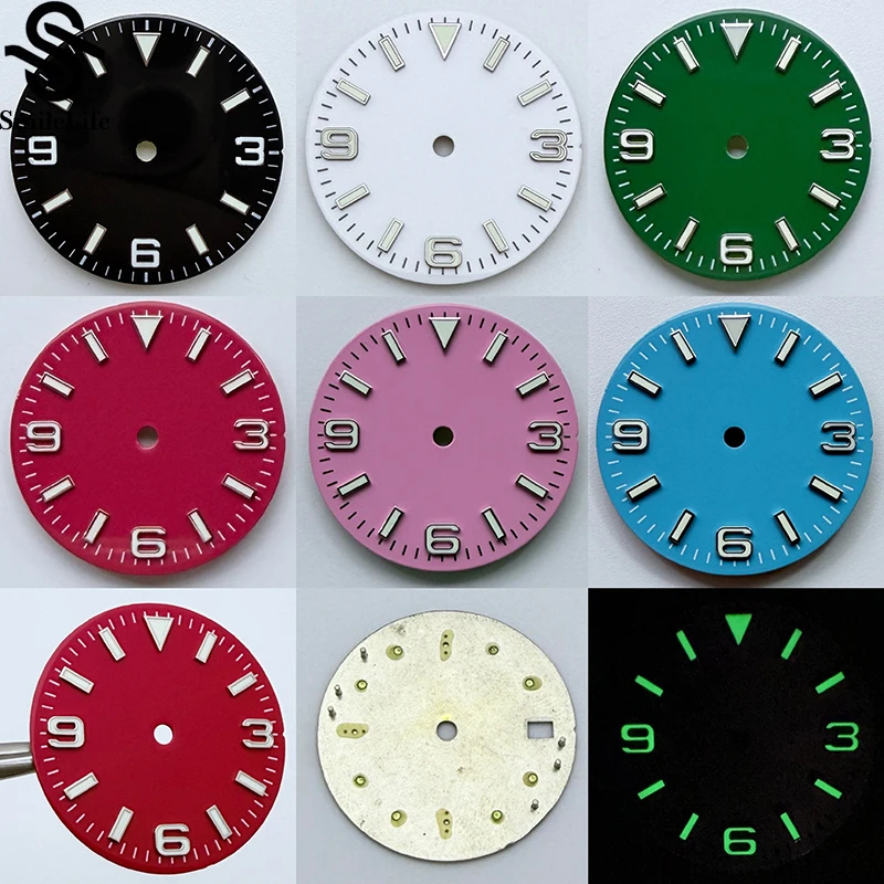 SmileLife 28.5mm Green Luminous Watch 369 Enamel Dial For NH35/NH36/4R/7S Movement NH35 Watch Accessories Parts Dial