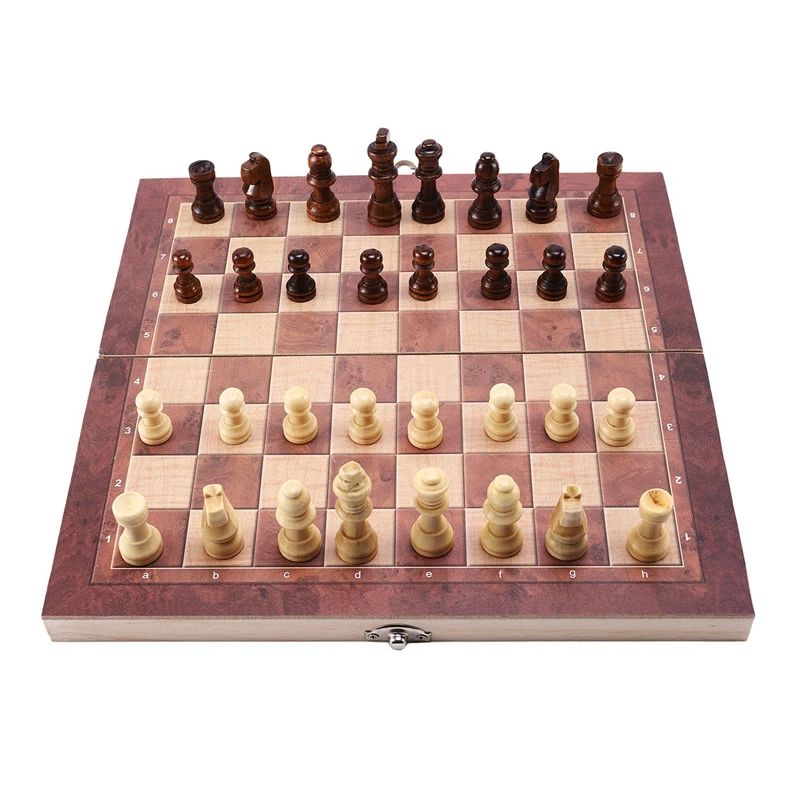 

3 In 1 Wooden International Chess Set Board Travel Games Chess Backgammon Draughts Entertainment