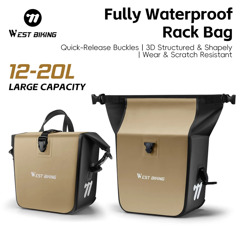 WEST BIKING Borsa Anteriore Multiuso Completamente Impermeabile per Bicicletta, Borsa Laterale Doppia 12L-20L, Borsa Portatile a Sgancio Rapido - immagine 4