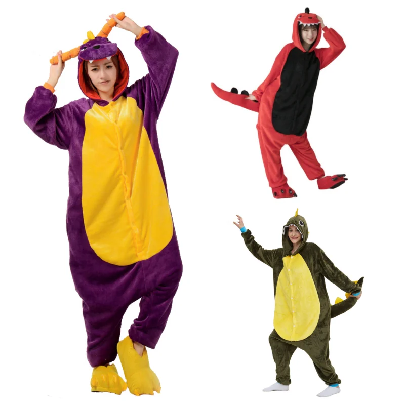 

Dinosaur Beast Kigurumis Jumpsuit Pajamas Hooded Flannel Nightgown Women's Clothing Warm Home Wear Multiple Options Available