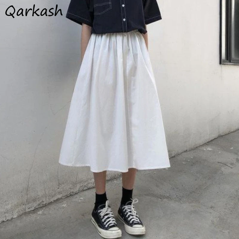 

Baggy Summer Skirts Women Midi Temper Vintage Casual Solid Streetwear High Waisted Faldas Girl Harajuku Fashion Tender Clothing
