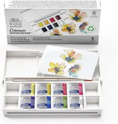 Winsor & Newton Cotman Watercolor Paint Set - 10/20 Colors, High Transparency & Outstanding Lightfastness (9PC Floral Set)