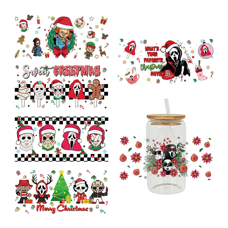 UV DTF Transfer Sticker Christmas Theme for 16oz Libbey Glasses Wraps Cup Can DIY Waterproof Easy To Use Decals D5878 adhesive vinyl stickers