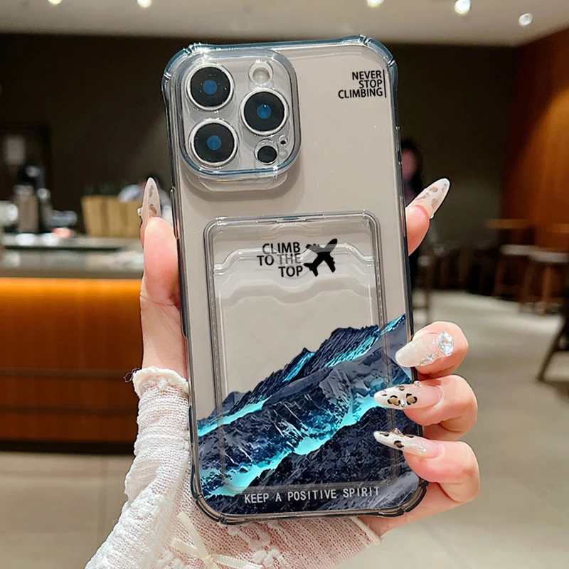 Airplane Design Clear TPU Card Holder Phone Case - Soft Silicone Cover