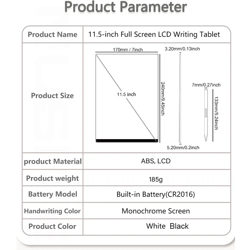 11.5/10.5inch LCD Drawing Board for Work Full Screen Superfine Double/single-sided Handwriting Crystal Magnet Writing Tablet Pad 6