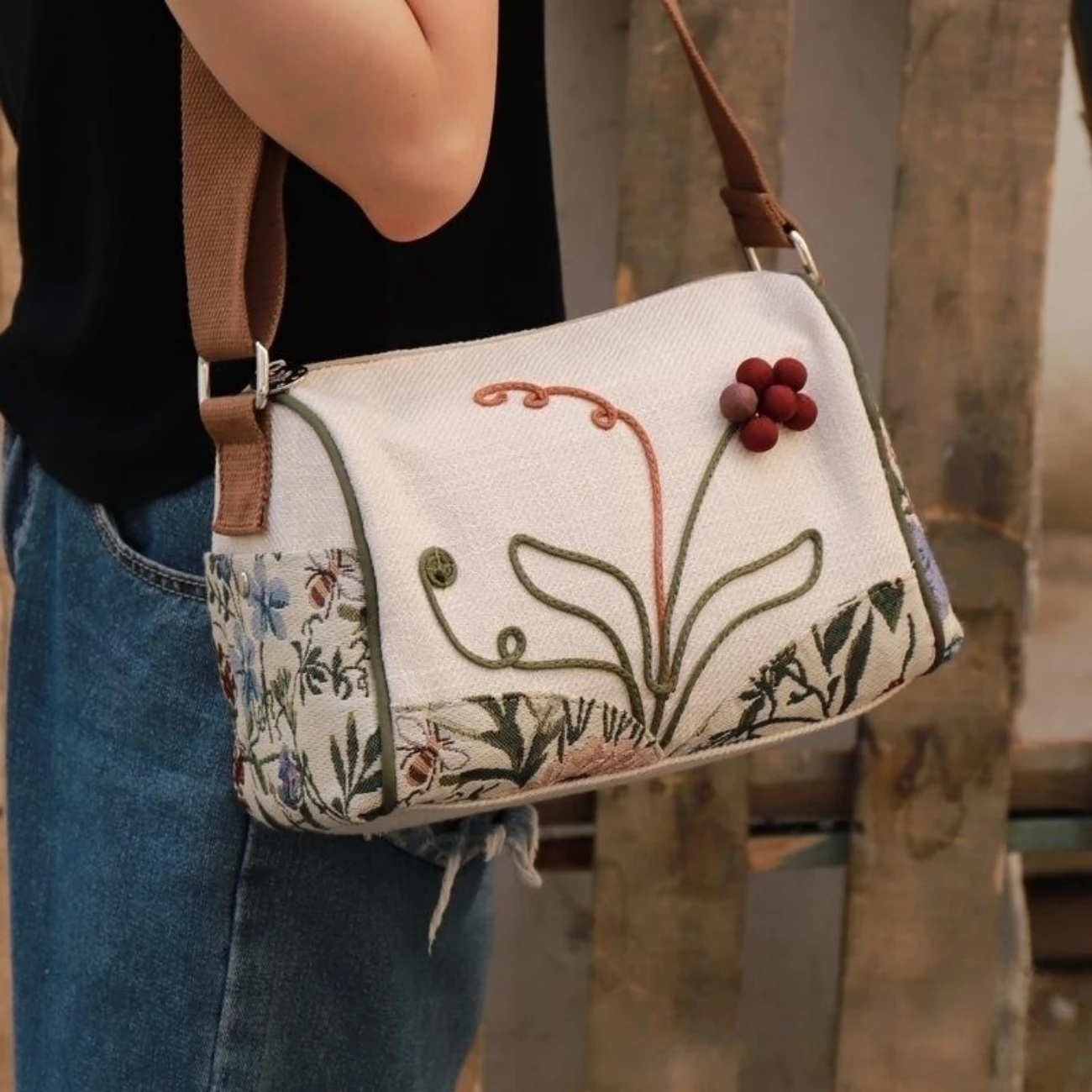 Canvas Cylinder Bag Versatile Casual One Shoulder Crossbody Bag Commuter Women's