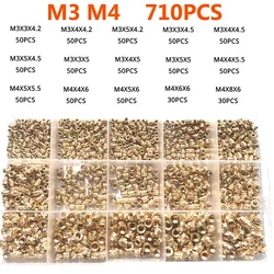 Premium Brass Hot Melt Knurled Nuts - Insert Set with Heat Molding and Double Twill Design (M3 M4(710PCS))