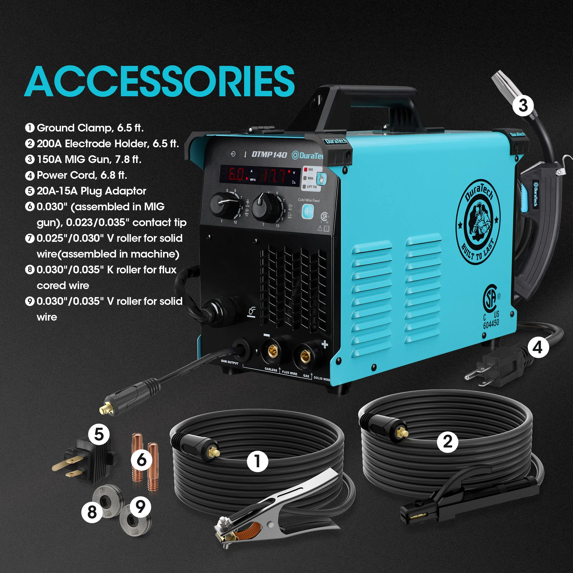DURATECH 140Amp MIG Welder 120V Welding Machine Flux Core Gasless/Solid Core Gas Shielded/TIG/Stick 4-in-1 Welder Suitable