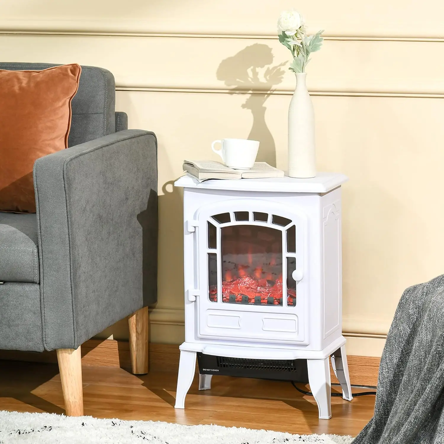 22" Free Standing Electric Fireplace Stove Fire Place Heater with Realistic Flame Effect Overheat Safety Protection 750W / 1500W 2