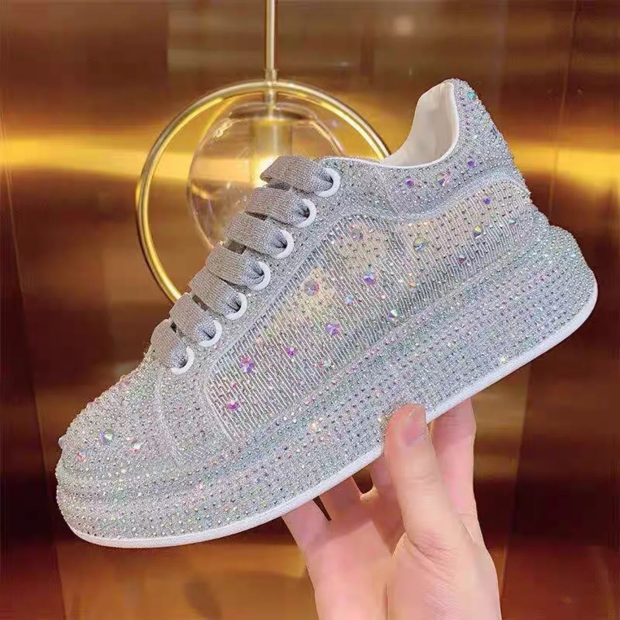 Shoes for Women Tennis Shoes Crystal Transparent Crystal Sneakers Women  Thick Soles Non-slip Large Size Versatile Shoes 40-43