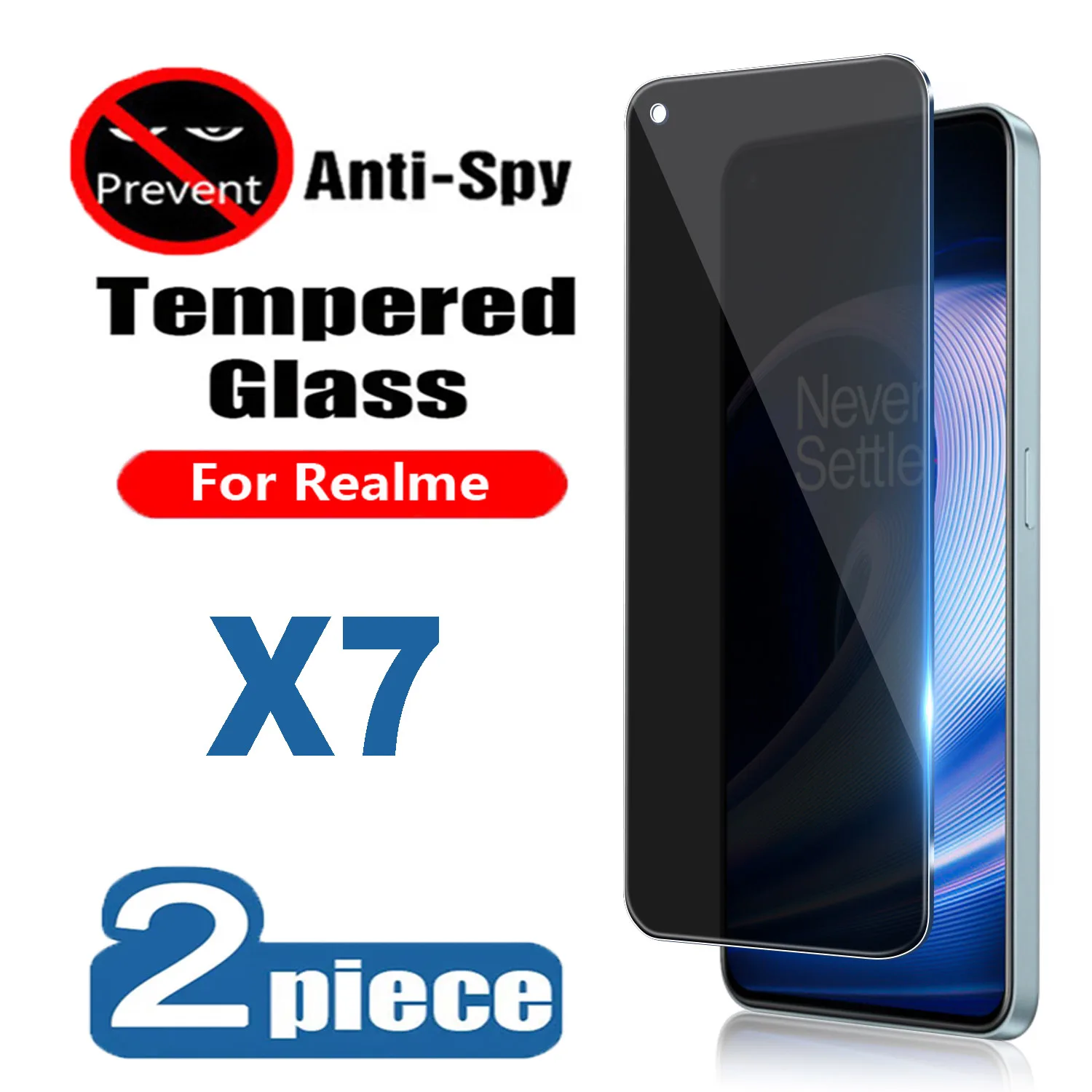 

2PCS Privacy Screen Protectors For Realme X7 Anti-spy Tempered Glass Films