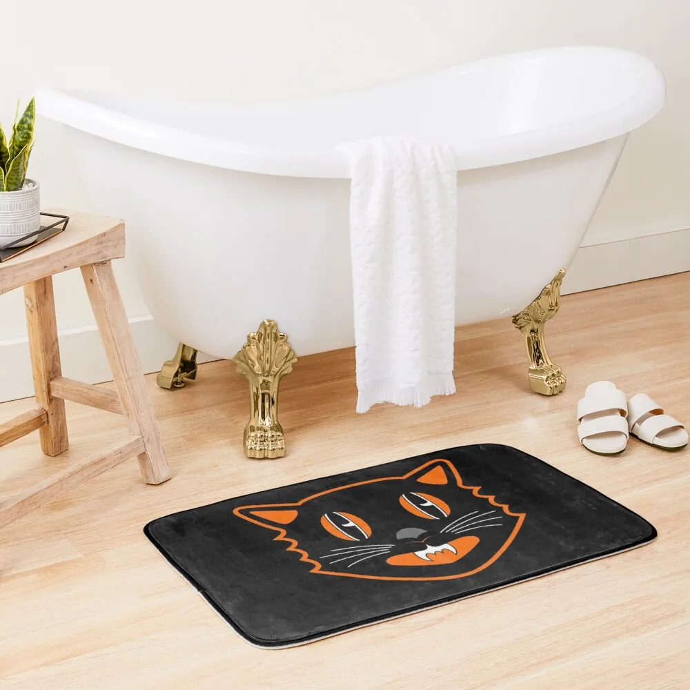 

Vintage Halloween Black Cat - Scaredy Cat Bath Mat Bathroom Floor Mat Bathroom And Shower Products