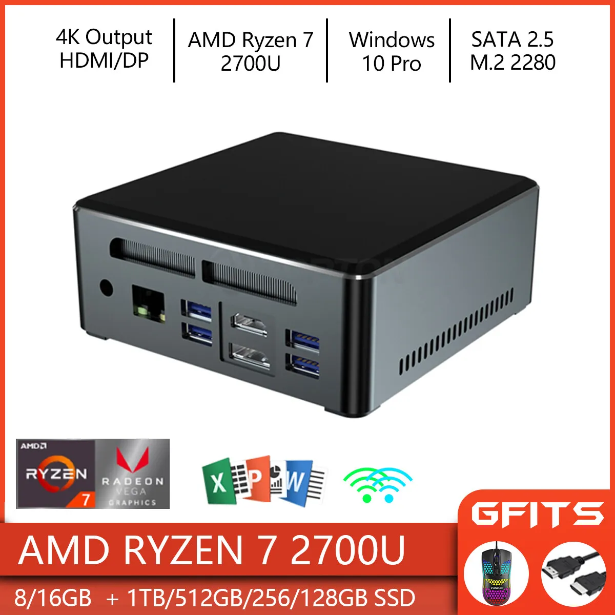 FUNXUN AMD Ryzen 7 2700U Windows 10 Pro 