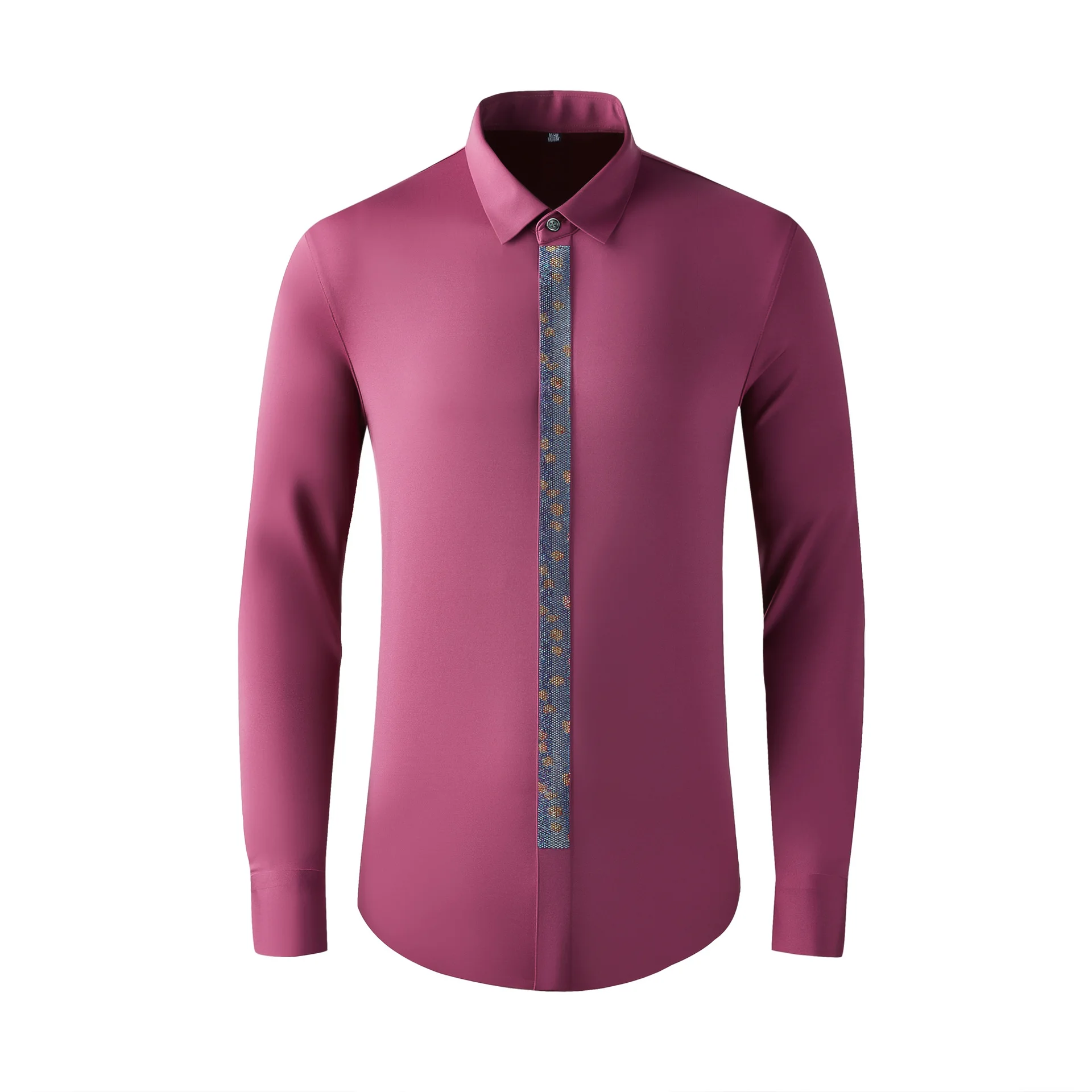 

High Quality Luxury Jewelry Men'S Shirt Solid Embroidery Contrast Placket Long Sleeve Cotton Shirt