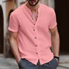 New Style Men's Shirt Summer Fashion Trend Stand-Up Collar Cotton Hemp Button Casual Slim Short Sleeve Top 3