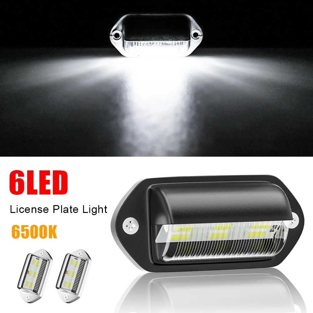 

2pcs 6LED Car License Plate Lights 12-24V LED Side Marker 6500K White Warning Signal Waterproof For SUVs Trucks Trailers Buses