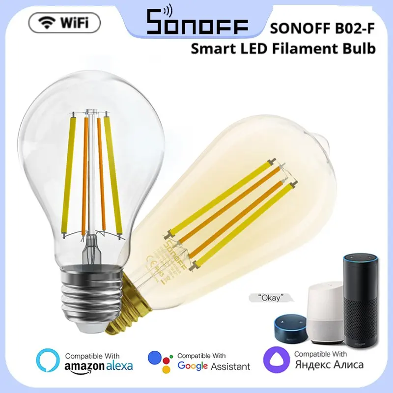 

SONOFF WiFi Smart Bulb Filament E27 Lamp B02F-ST64/A60 LED Dimmable Light Bulbs Light for eWelink APP Work with Alexa GoogleHome