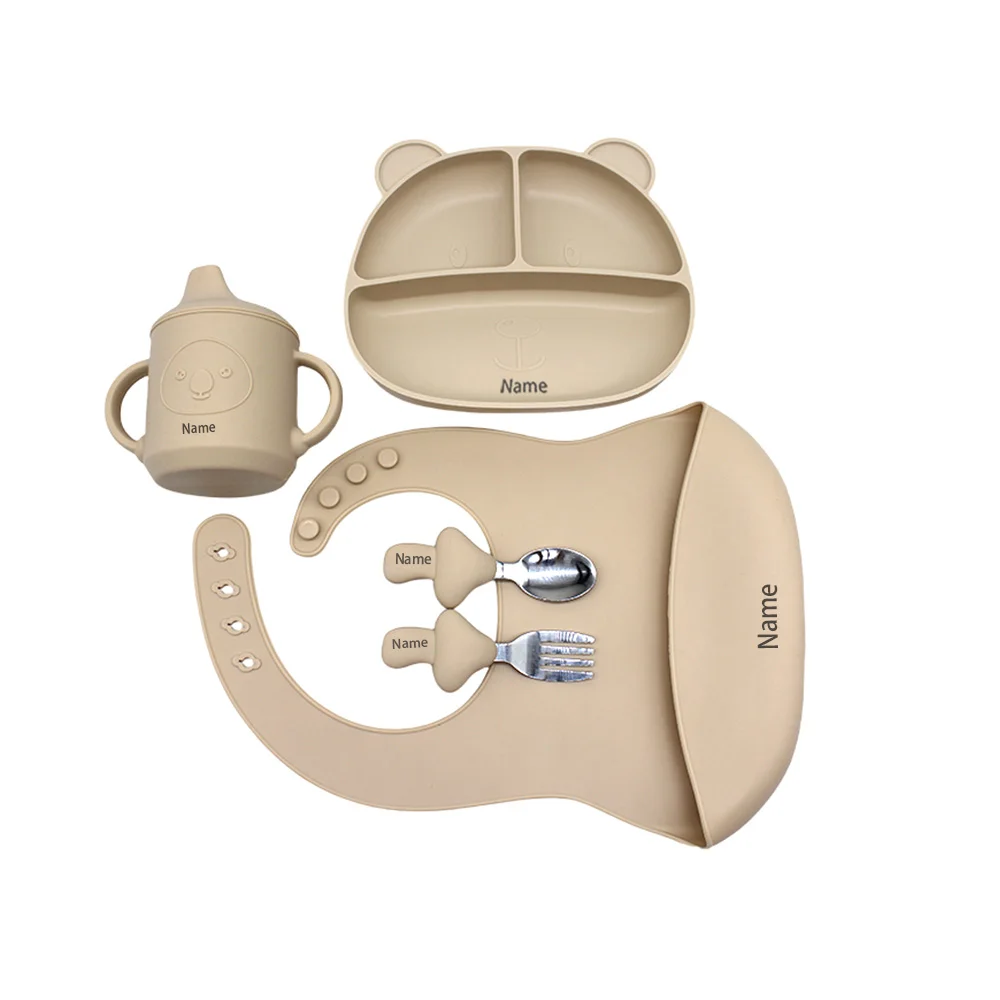 5-Piece Silicone Tableware Set with Free Name Engraving Creative Gifts Customized for Boys and Girls