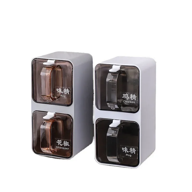 Wall-mounted Seasoning Box Spice Rack Sugar Bowl Salt Shaker Seasoning Container Spice Boxes Spoons Kitchen Combination Set spice jar,spice rack,seasoning jar