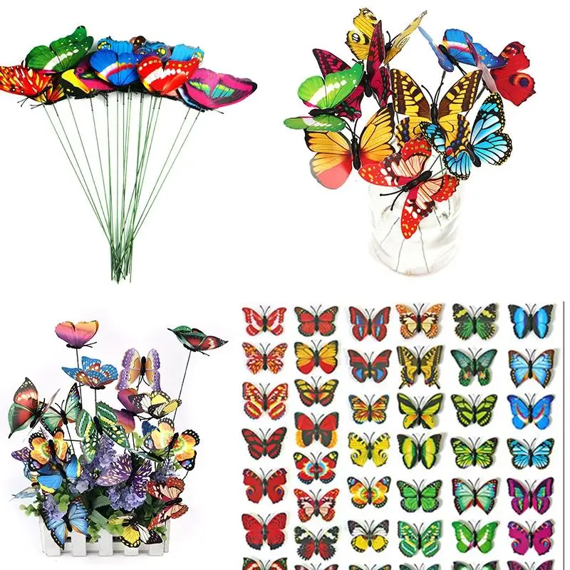 

50pcs Simulation Butterfly Garden Yard Planter Handicraft Lawn Colorful Artificial Butterfly Stakes Pots Decoration Outdoor