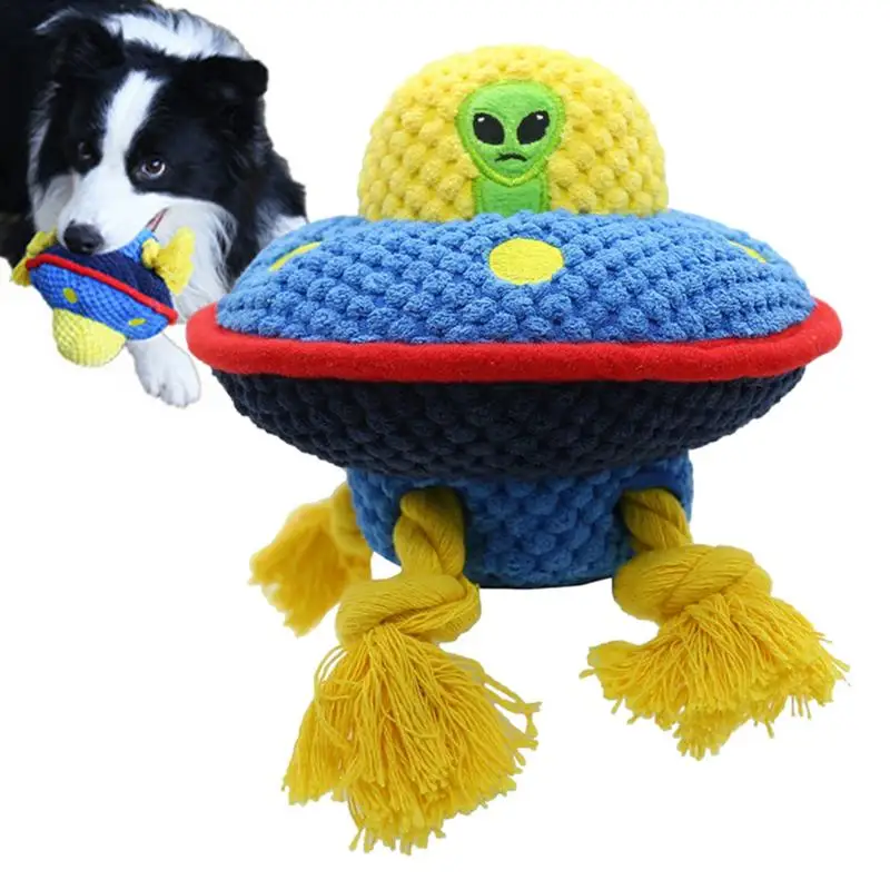 

Plush Dog Toy UFO Design Indoor Puppy Toys Durable Creative Interactive Adorable Dog Fluffy Squeaky Toys For Large Dogs