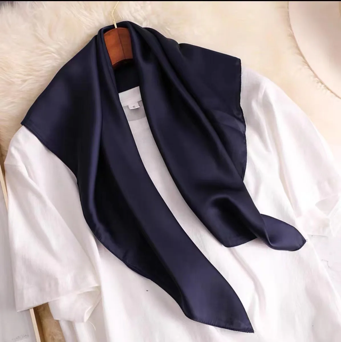 2024 Luxury Brand Silk Square Plaid Scarf Women Solid Neck Hair Tie Band Soft work neckerchife  Hijab Head Female Foulard 6