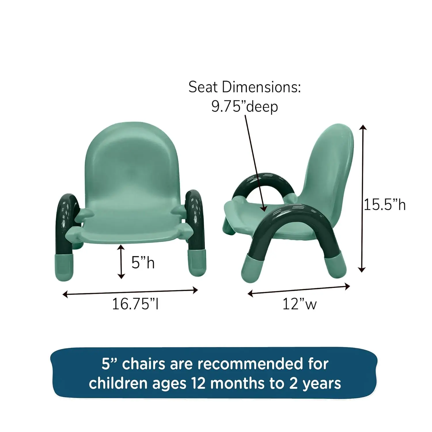 Angeles Baseline 5" Child Chair, Teal Green, 4 Pack, Stackable Ergonomic Seating Solution for Classrooms and Homeschools