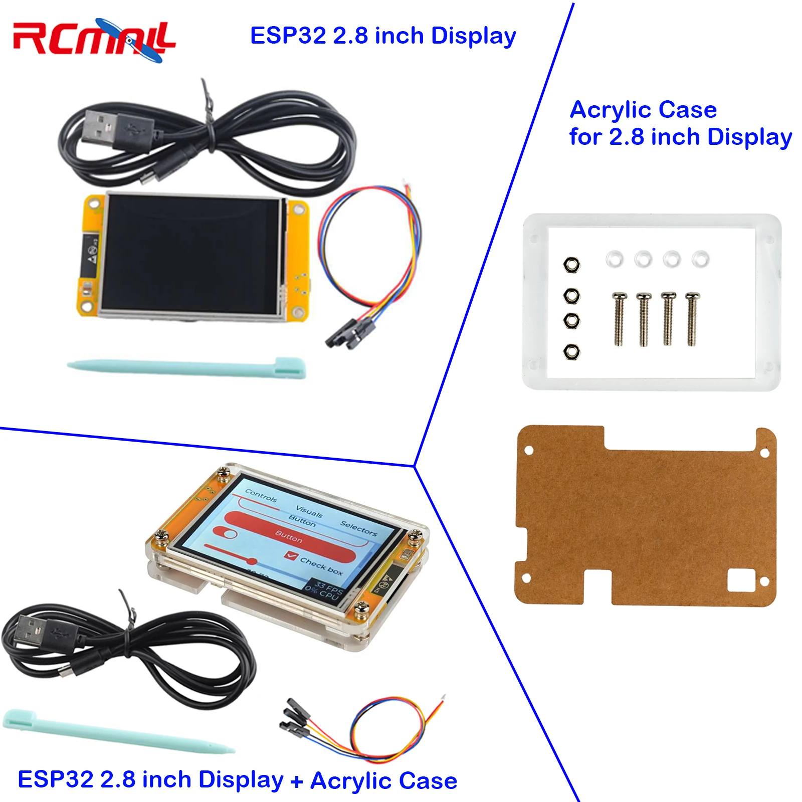 RCmall-2-8-ESP32-Modul-ESP32-2432S028R-240-320-Smart-Display-Bildschirm ...