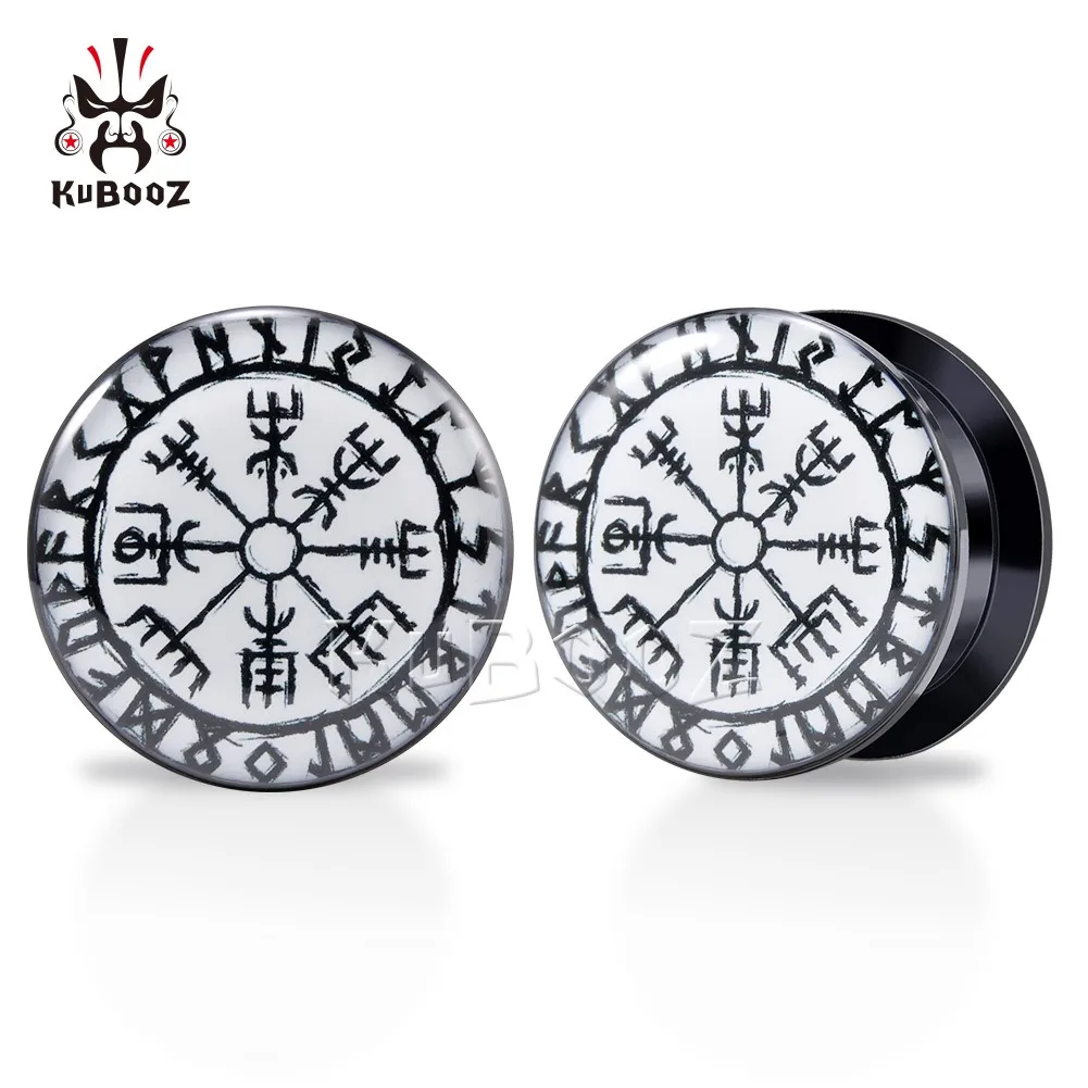 

KUBOOZ Unique Acrylic Round Mysterious Pattern Ear Plugs Tunnels Body Piercing Jewelry Earring Gauges Stretchers Expanders 2PCS