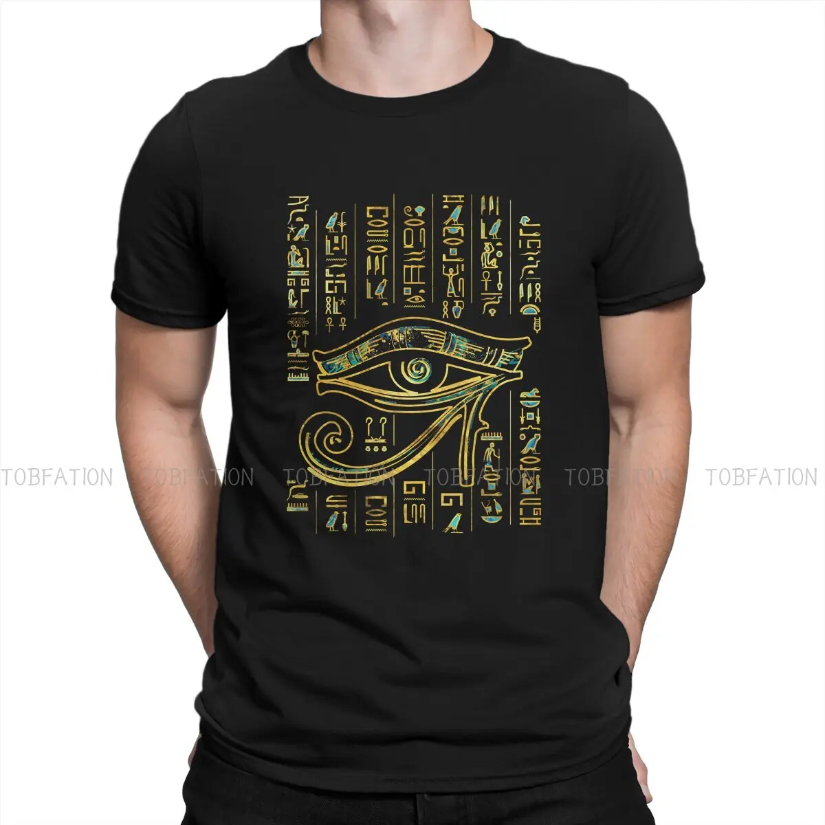 

Оригинальные футболки из древнего Египта, футболка с египетским глазом хора на хиероглифах, золотой и мраморный цвет, персонализированная Мужская футболка, хипстерские Топы 6XL