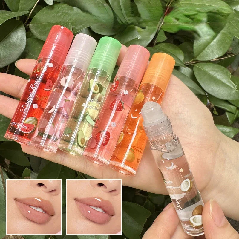 Lip Oil 6 Colors Roll-on Fruit Oil Lip Balm Moisturizing Mirror Transparent Long lasting Hydrating gloss Cosmetics