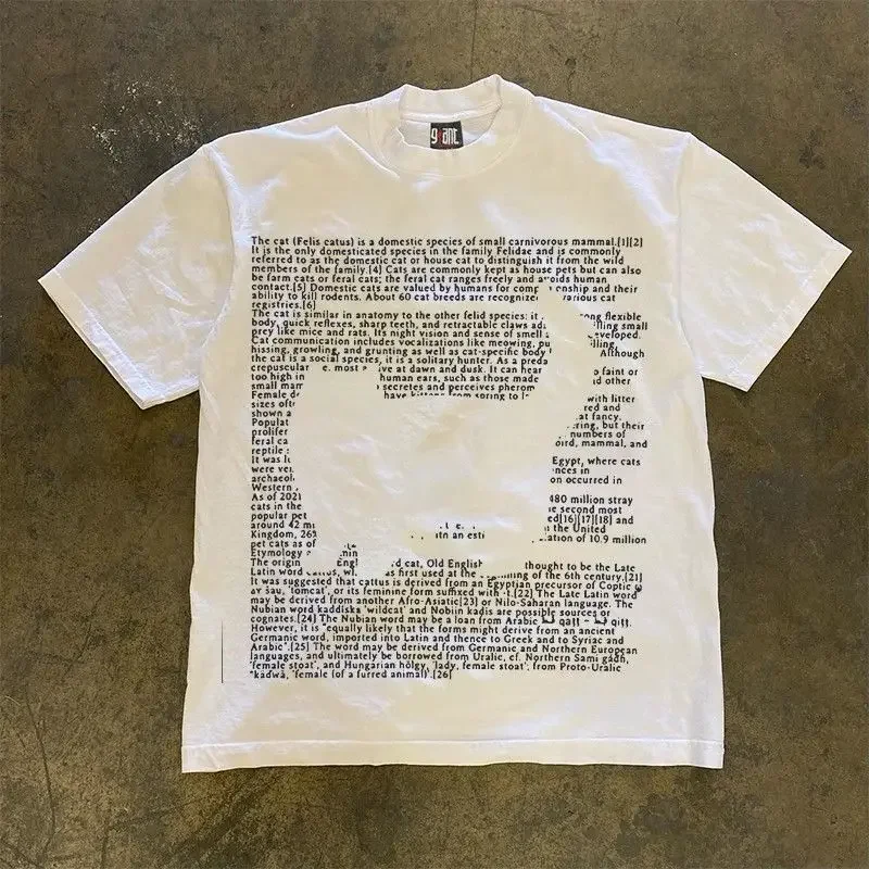 

European and American street tide brand cat letter printing T-shirt men and women summer couple outfit all-match retro niche top