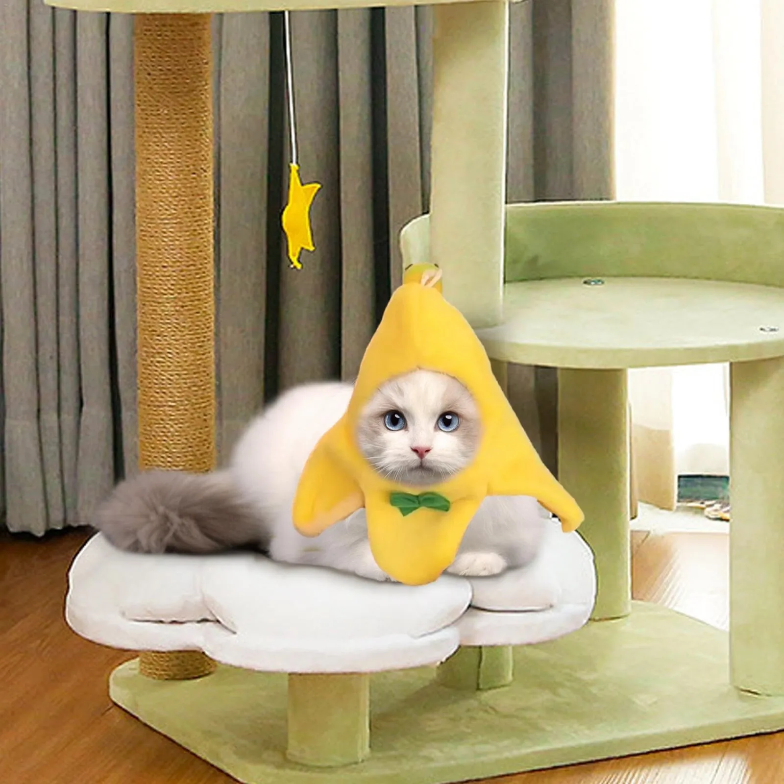 애완 동물 헤드피스 경량 고양이 모자, 고양이 모자, 사랑스러운 바나나 모양 애완 동물 모자, 활 눈길을 끄는 모자, 애완 동물 코스튬 액세서리