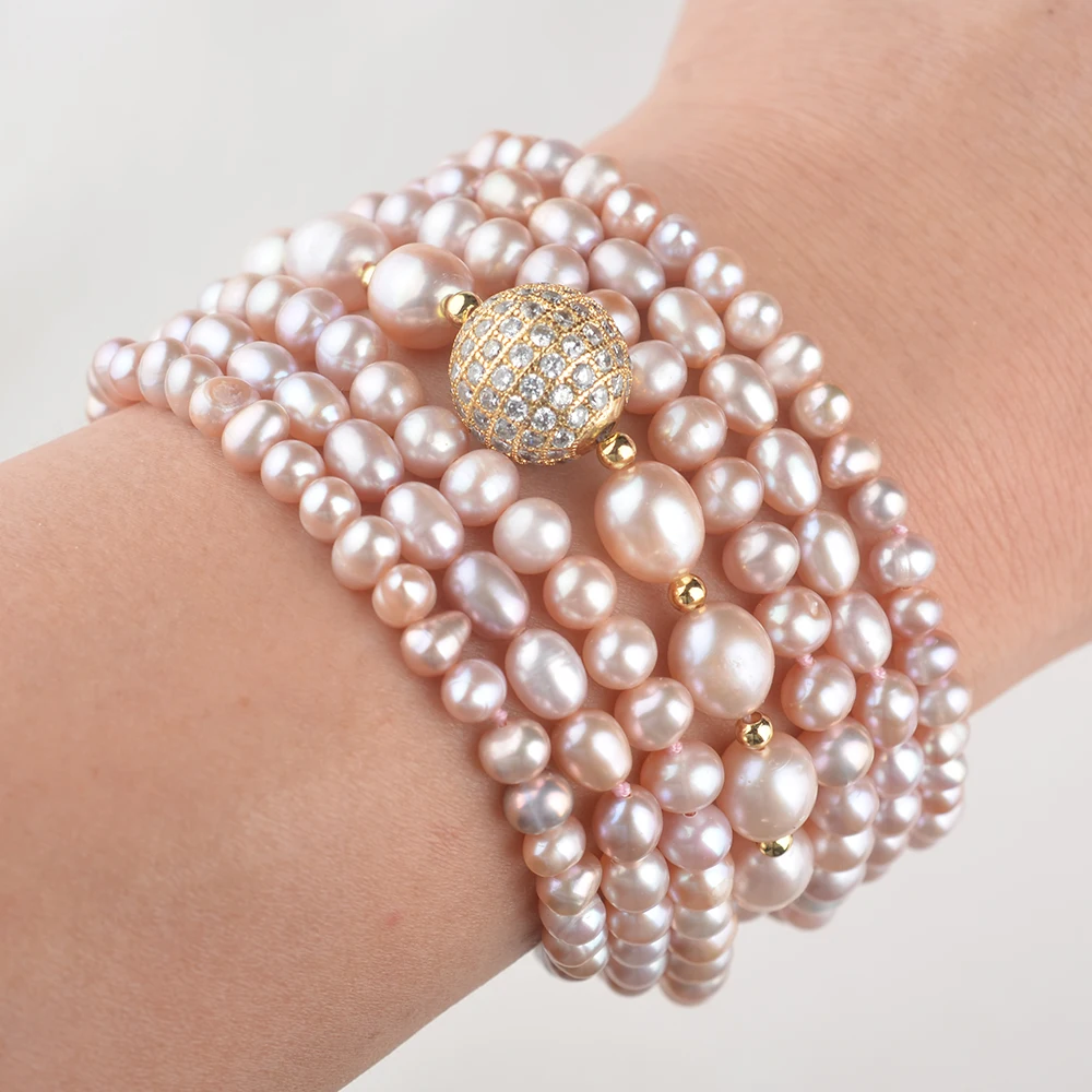 

7 strands Potato rice shape Natural FreshWater Pearl Multilayer Charm Bracelet Original Design Jewelry