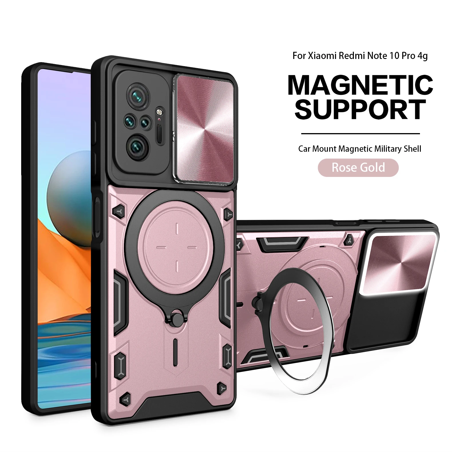 thumbnail image 1 of Magsafe Magnetic Camera protection case For Redmi Note 10 Pro 10s Armor Hybrid Metal Ring Back Cover For Redmi 10A 11A 9T 9C NFC, 1 of 5
