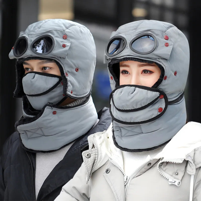 

Зимние шапки, модная теплая шапка, зимние мужские зимние шапки для женщин, водонепроницаемая шапка с капюшоном и очками, крутая Балаклава, облегающая шапка