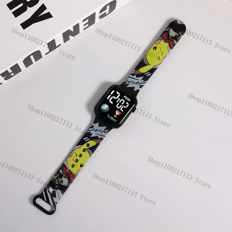 NEW Luffy Dragon Ball Goku Pikachu Cartoon print strap button LED square Waterproof electronic watch boys girls birthday gifts 5