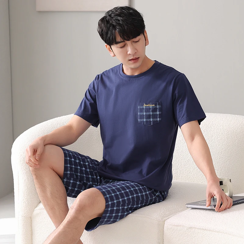 Men Pajamas Set Summer Short Sleeve Striped Casual Tracksuit Sleepshirt + Shorts 2pc Pyjamas Male 4XL 5XL 6XL 7XL Pijamas Hombre pajama sets